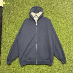 Vintage Muleskins Hoodie Mens XL Blue Thermal Lined Zip Up Sweatshirt Work USA
